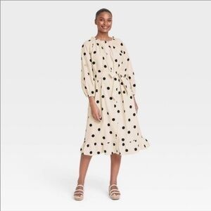 Who What Wear cream & black polka dot midi dress small
